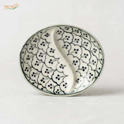 Gia Vị Bầu Dục 2 Ngăn Hoa Bèo Xanh Đồng Bát Tràng