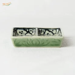 Gia Vị Vuông 2 Ngăn Hoa Bèo Xanh Đồng Bát Tràng