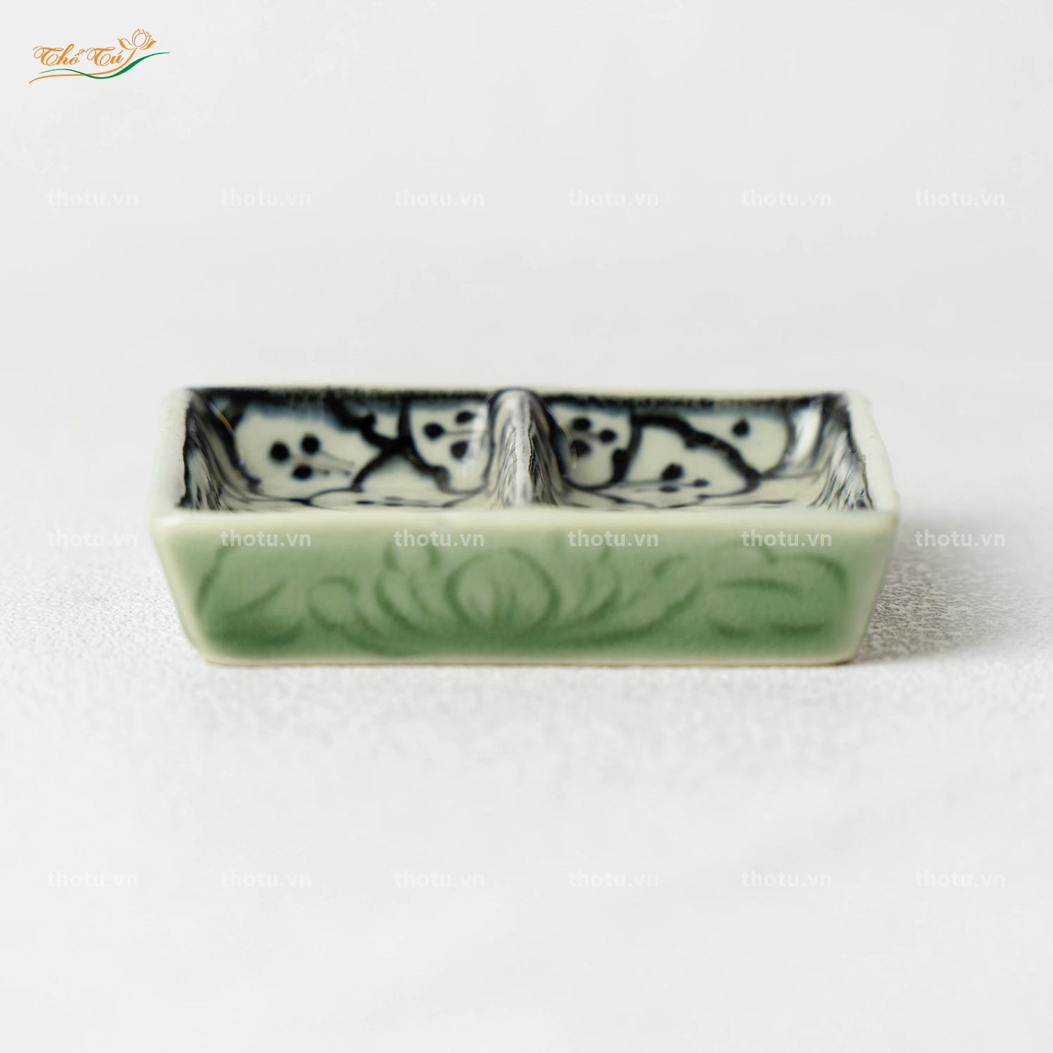 Gia Vị Vuông 2 Ngăn Hoa Bèo Xanh Đồng Bát Tràng Gia Vị Vuông 2 Ngăn Hoa Bèo Xanh Đồng Bát Tràng