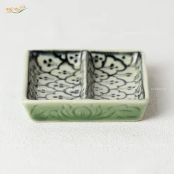 Gia Vị Vuông 2 Ngăn Hoa Bèo Xanh Đồng Bát Tràng