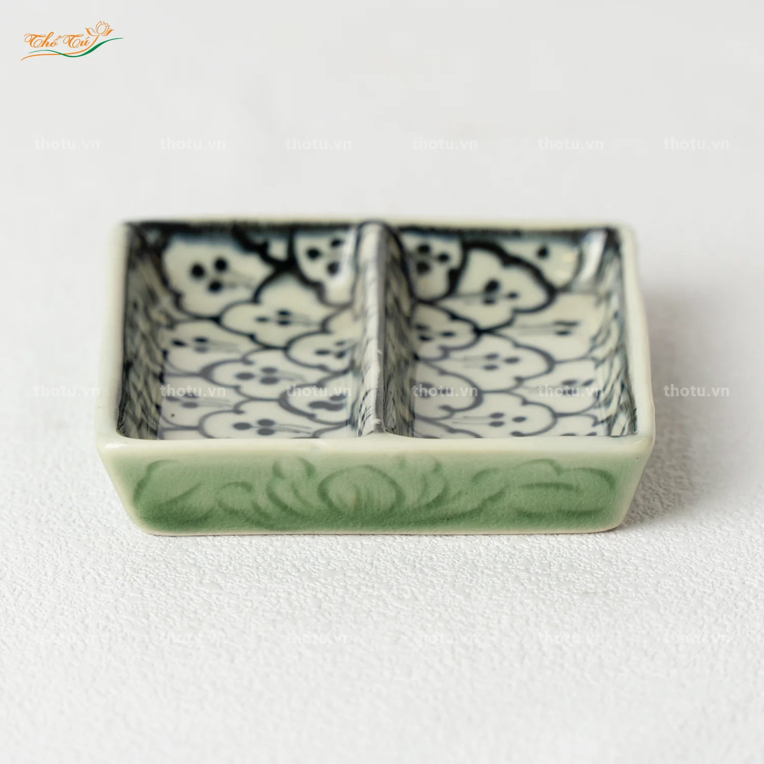 Gia Vị Vuông 2 Ngăn Hoa Bèo Xanh Đồng Bát Tràng Gia Vị Vuông 2 Ngăn Hoa Bèo Xanh Đồng Bát Tràng