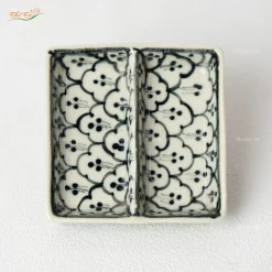 Gia Vị Vuông 2 Ngăn Hoa Bèo Xanh Đồng Bát Tràng