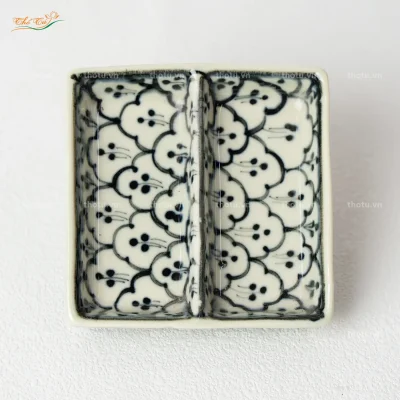 Gia Vị Vuông 2 Ngăn Hoa Bèo Xanh Đồng Bát Tràng