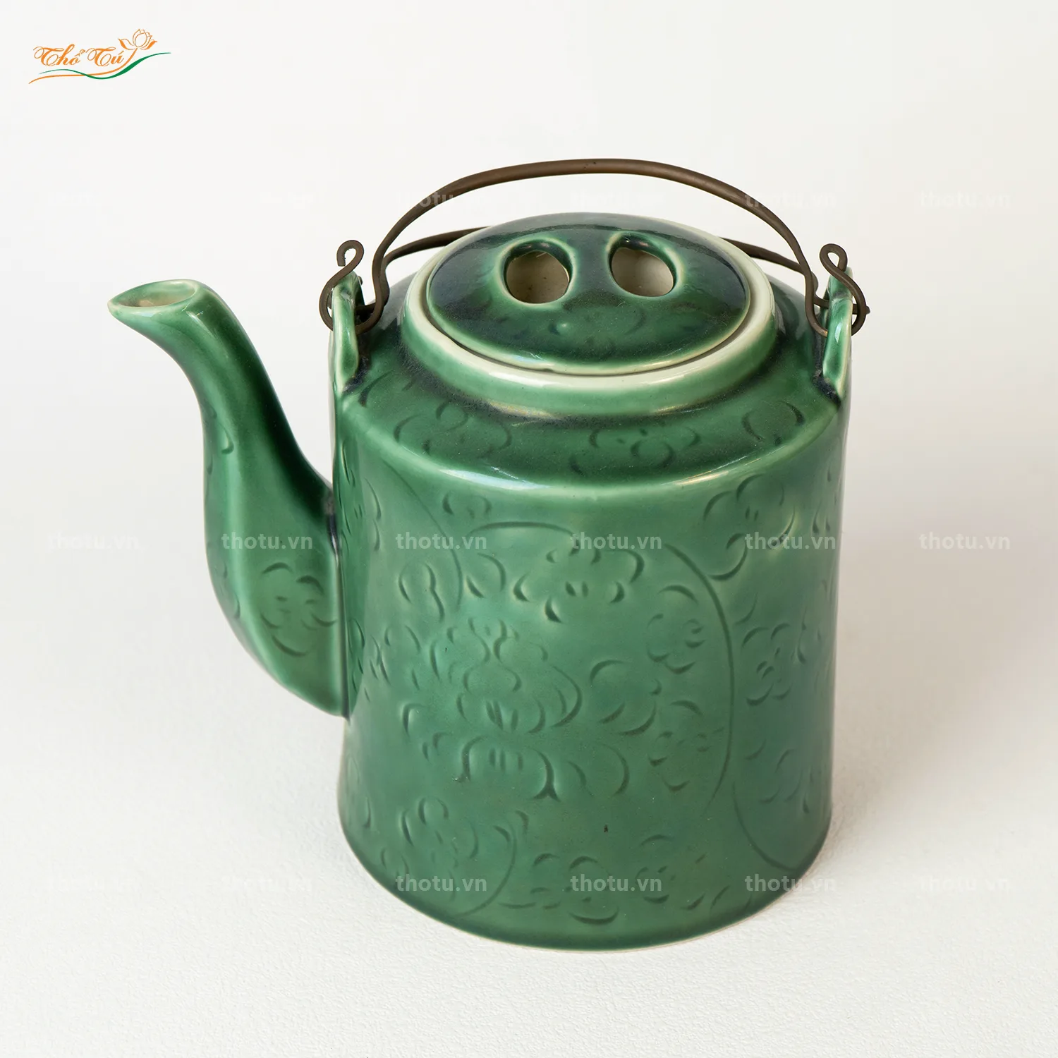 Ấm trà hoa bèo men xanh Ấm trà hoa bèo men xanh