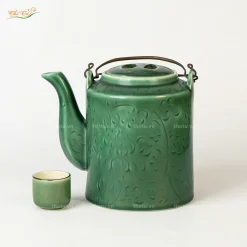 Ấm tích và chén trà hoa bèo men xanh