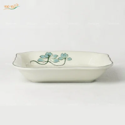 Khay vuông sâu lòng sen xanh Bát Tràng