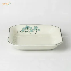 Khay vuông sâu lòng sen xanh Bát Tràng