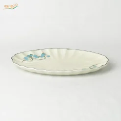 Đĩa bầu dục múi sen xanh Bát Tràng