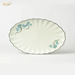 Đĩa bầu dục múi sen xanh Bát Tràng