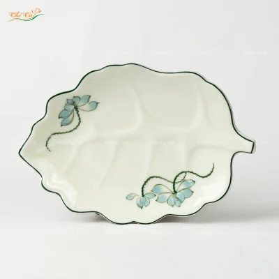 Khay lá bỏng sen xanh Bát Tràng