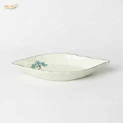 Đĩa gân lá nhọn sen xanh Bát Tràng