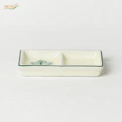 Khay muối chữ nhật 2 ngăn sen xanh Bát Tràng