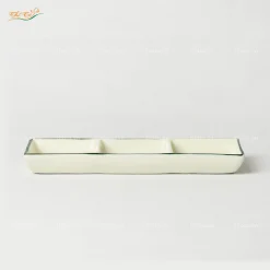 Khay muối chữ nhật 3 ngăn sen xanh Bát Tràng