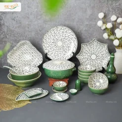 Bộ bát đĩa Hoa bèo men xanh