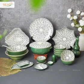 Bộ hoa bèo men xanh truyền thống