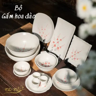 Bộ gấm hoa đào - bát đĩa nhà hàng cơm niêu