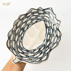 Đĩa lá trầu men ngà cá đàn