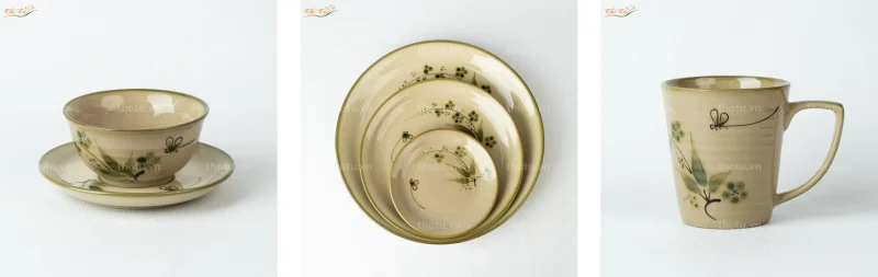 Một vài mẫu sản phẩm thuộc bộ bát đĩa chuồn trúc xanh