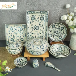 Bộ Men Rạn Vẽ Cúc Dây Bát Tràng