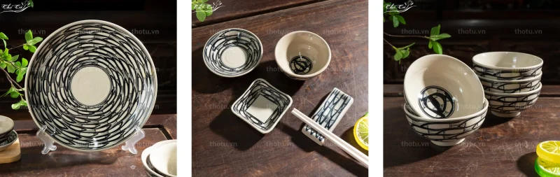 Các sản phẩm trong bộ bát đĩa men trắng cá đàn