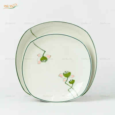 Bộ Bát đĩa men kem đài sen