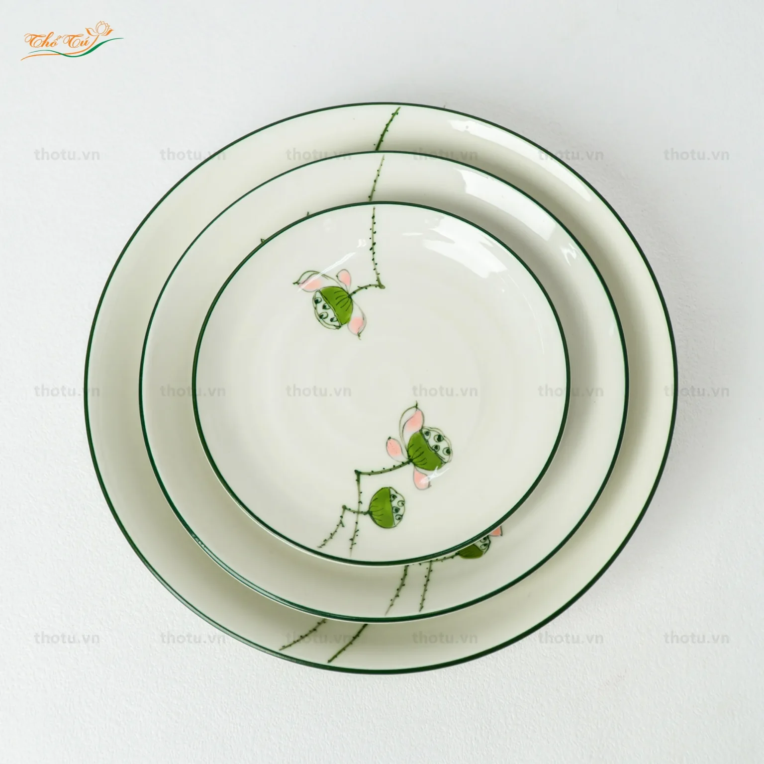 Bộ Bát đĩa men kem đài sen