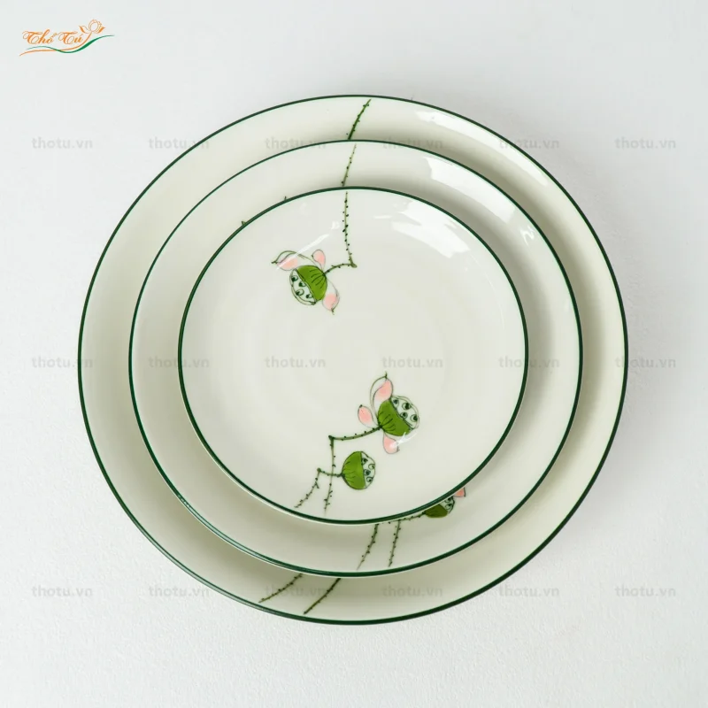 Bộ Bát đĩa men kem đài sen