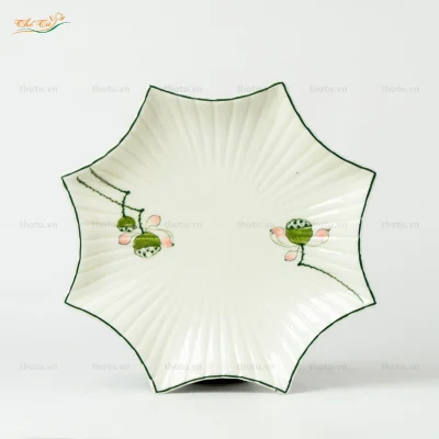 Bộ Bát đĩa men kem đài sen