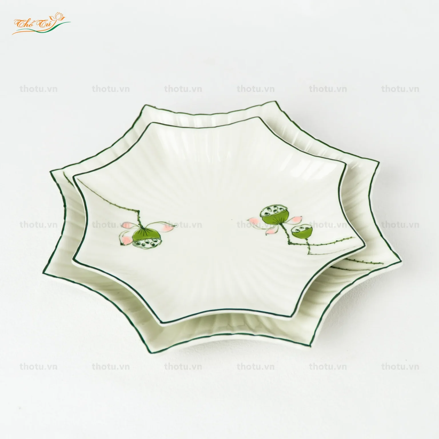 Bộ Bát đĩa men kem đài sen
