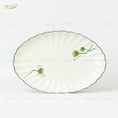 Bộ Bát đĩa men kem đài sen
