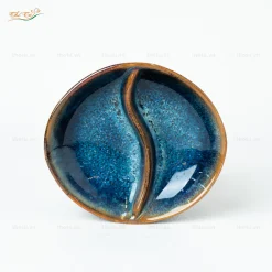 Gia vị oval 2 ngăn men hỏa biến xanh lam
