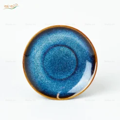 Đĩa tròn men hỏa biến xanh lam