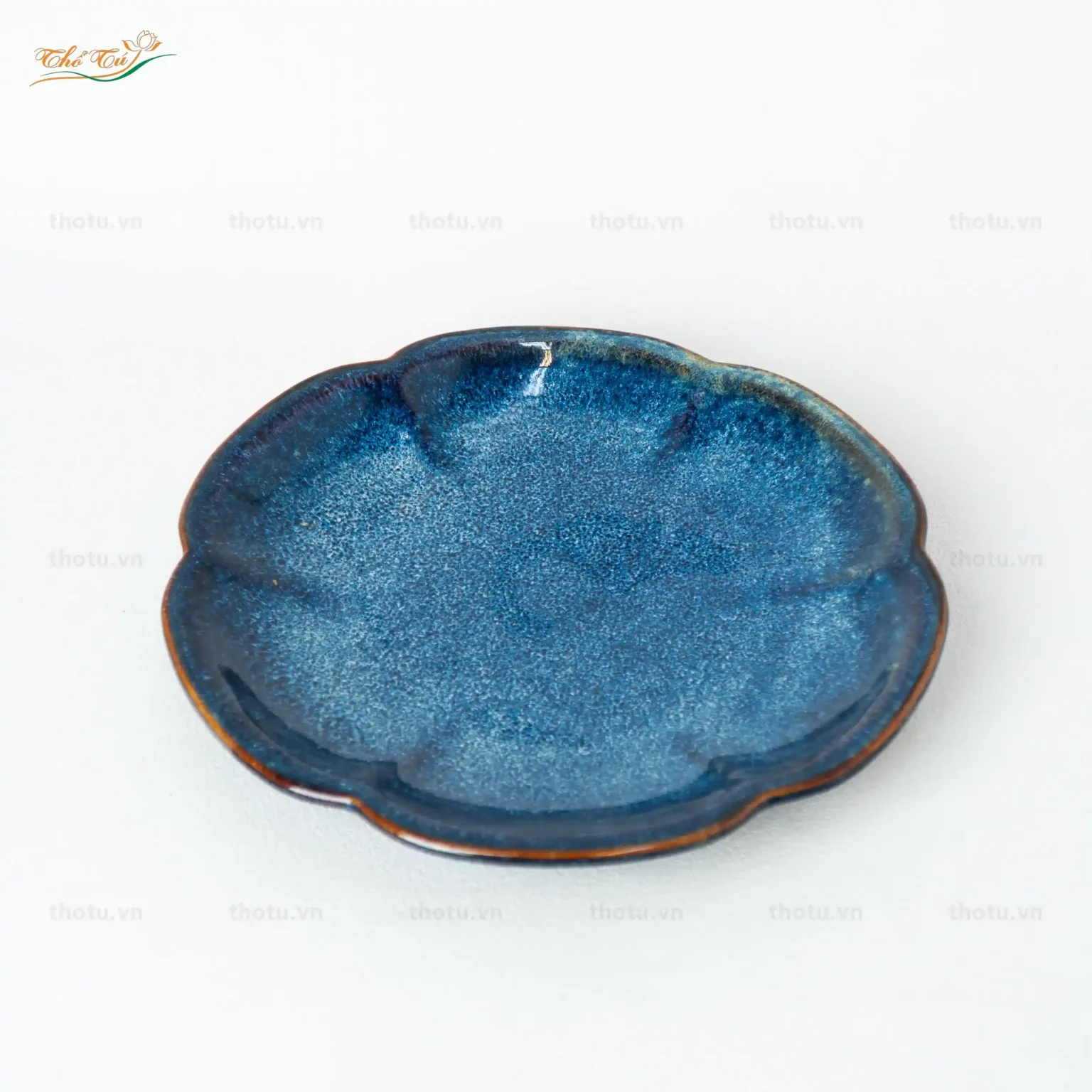 Đĩa Tròn Hoa Men Hỏa Biến Xanh Lam