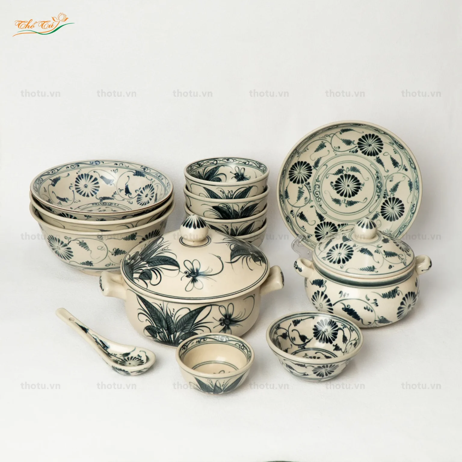 Bộ men rạn vẽ cúc dây Bát Tràng