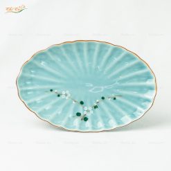 Đĩa Bầu Dục Men Lam Đào Trắng