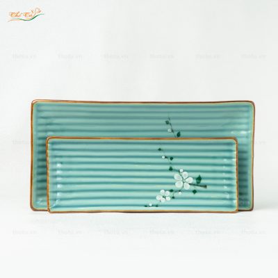 Bộ Bát đĩa Men lam đào trắng