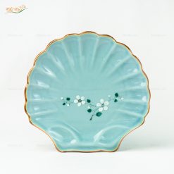 Đĩa Sò Men Lam Đào Trắng