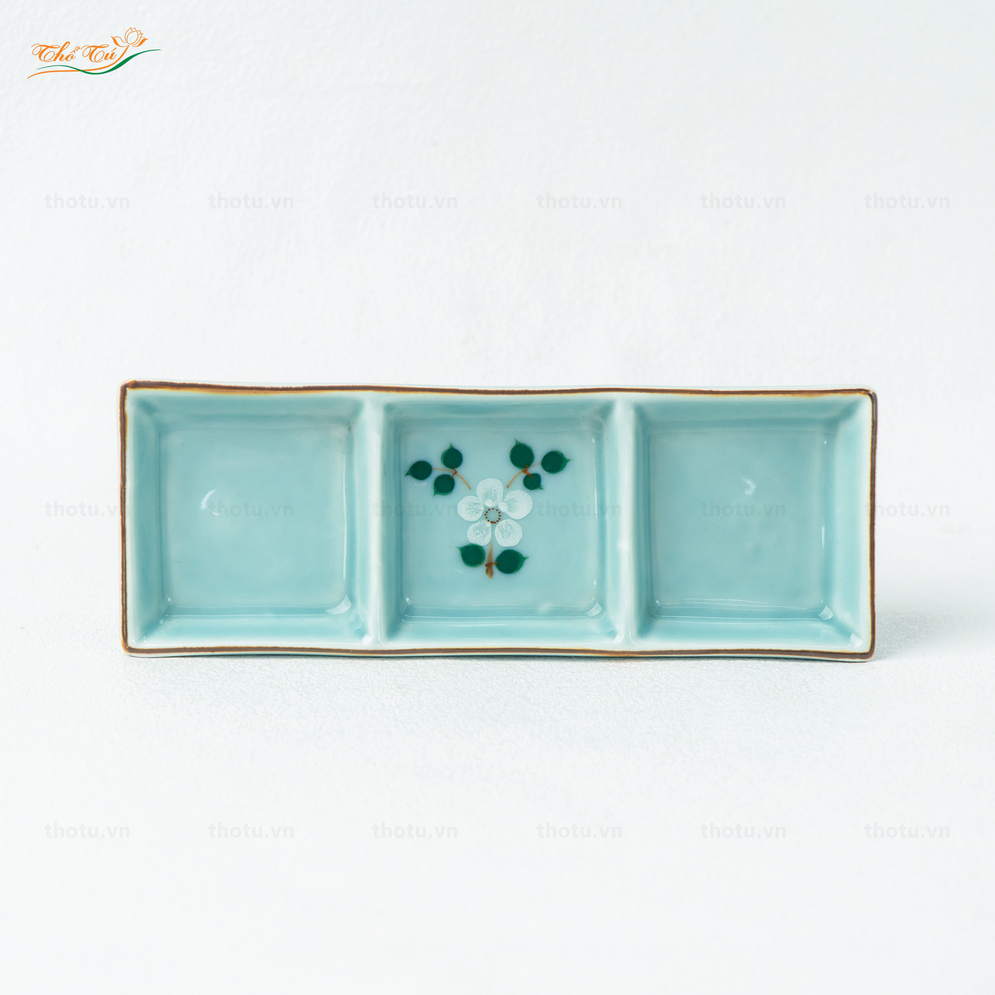 Gia Vị Chữ Nhật 3 Ngăn Men Lam Đào Trắng Gia Vị Chữ Nhật 3 Ngăn Men Lam Đào Trắng