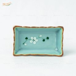 Gia Vị Chữ Nhật 1 Ngăn Men Lam Đào Trắng