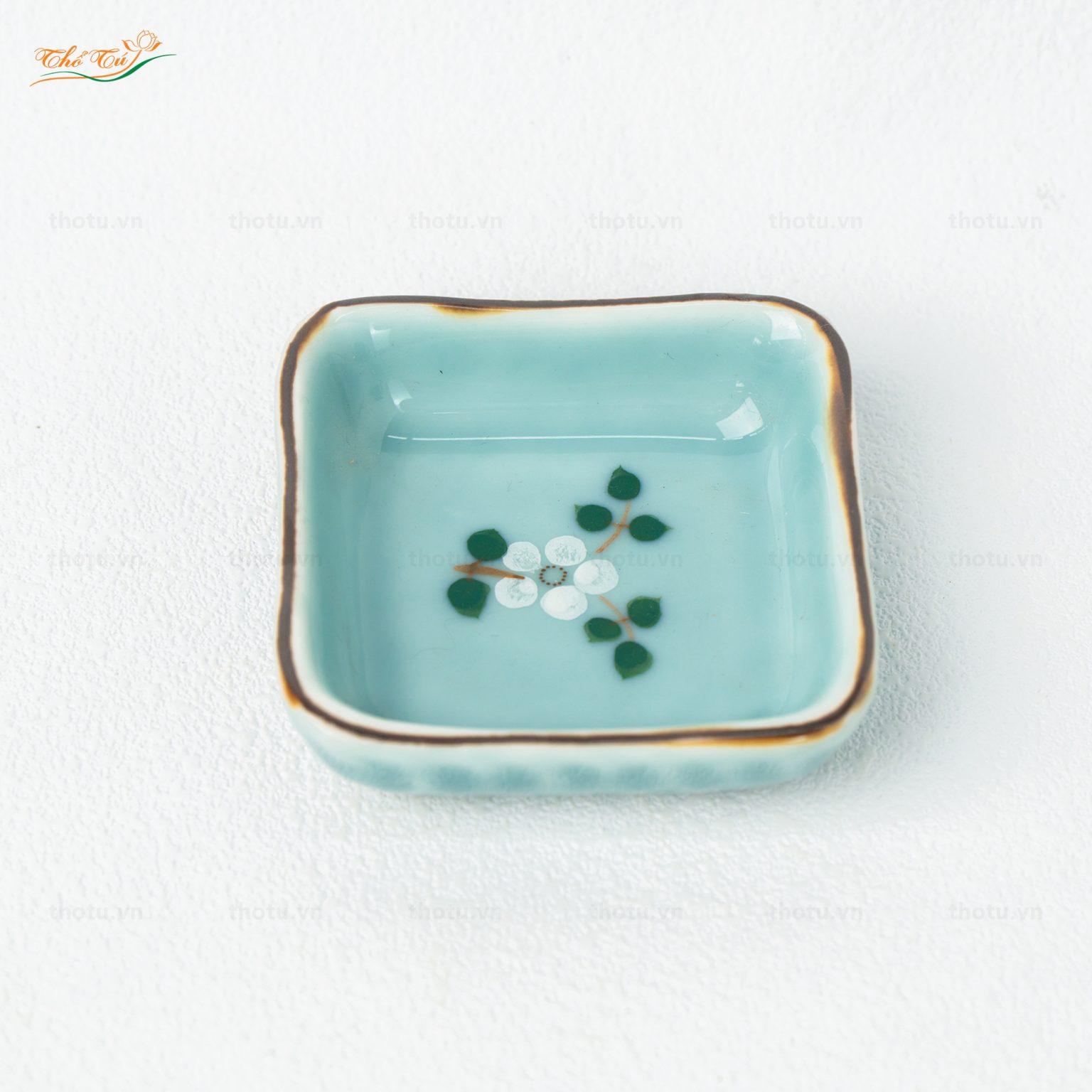 Gia Vị Vuông 1 Ngăn Men Lam Đào Trắng