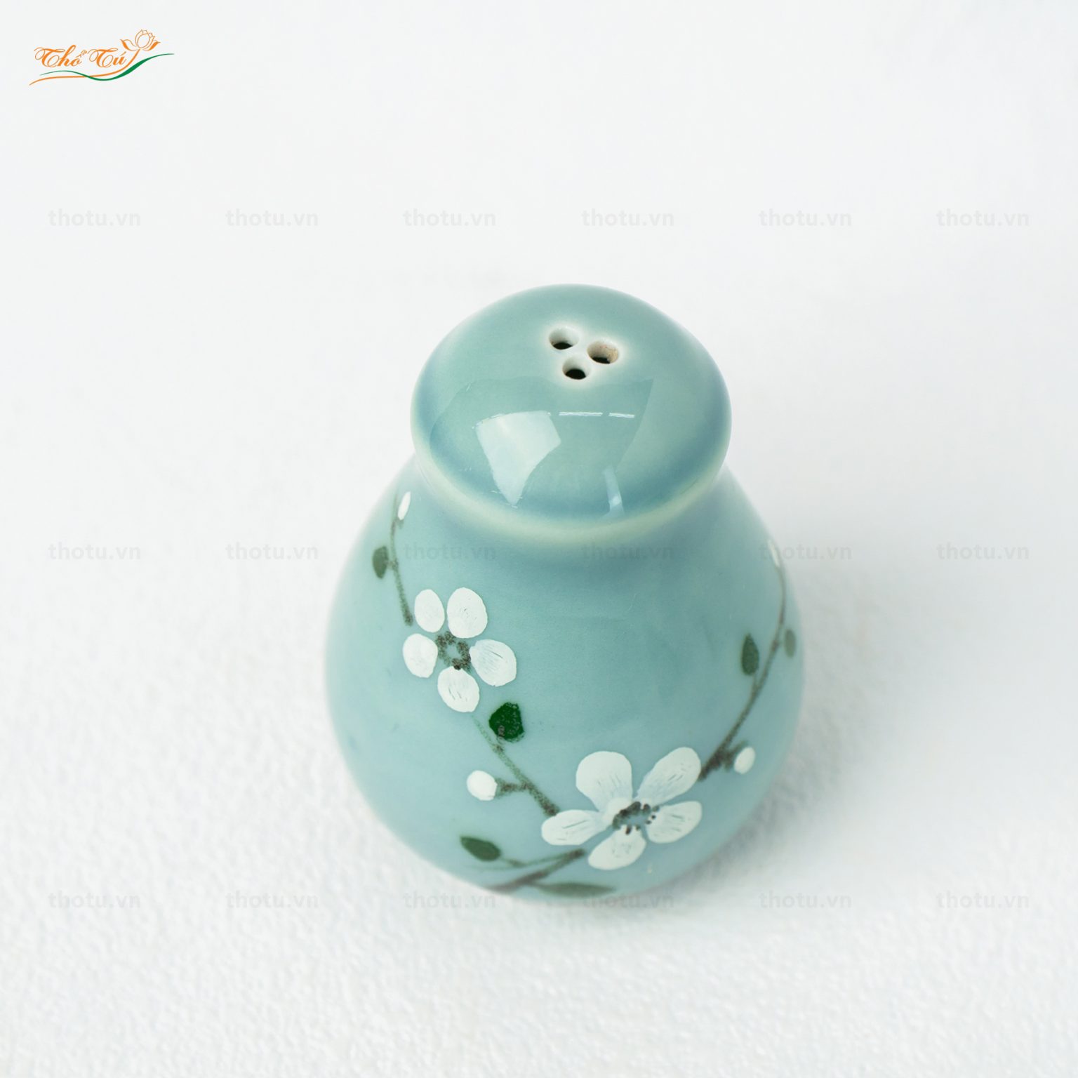 Lọ Tiêu Men Lam Đào Trắng
