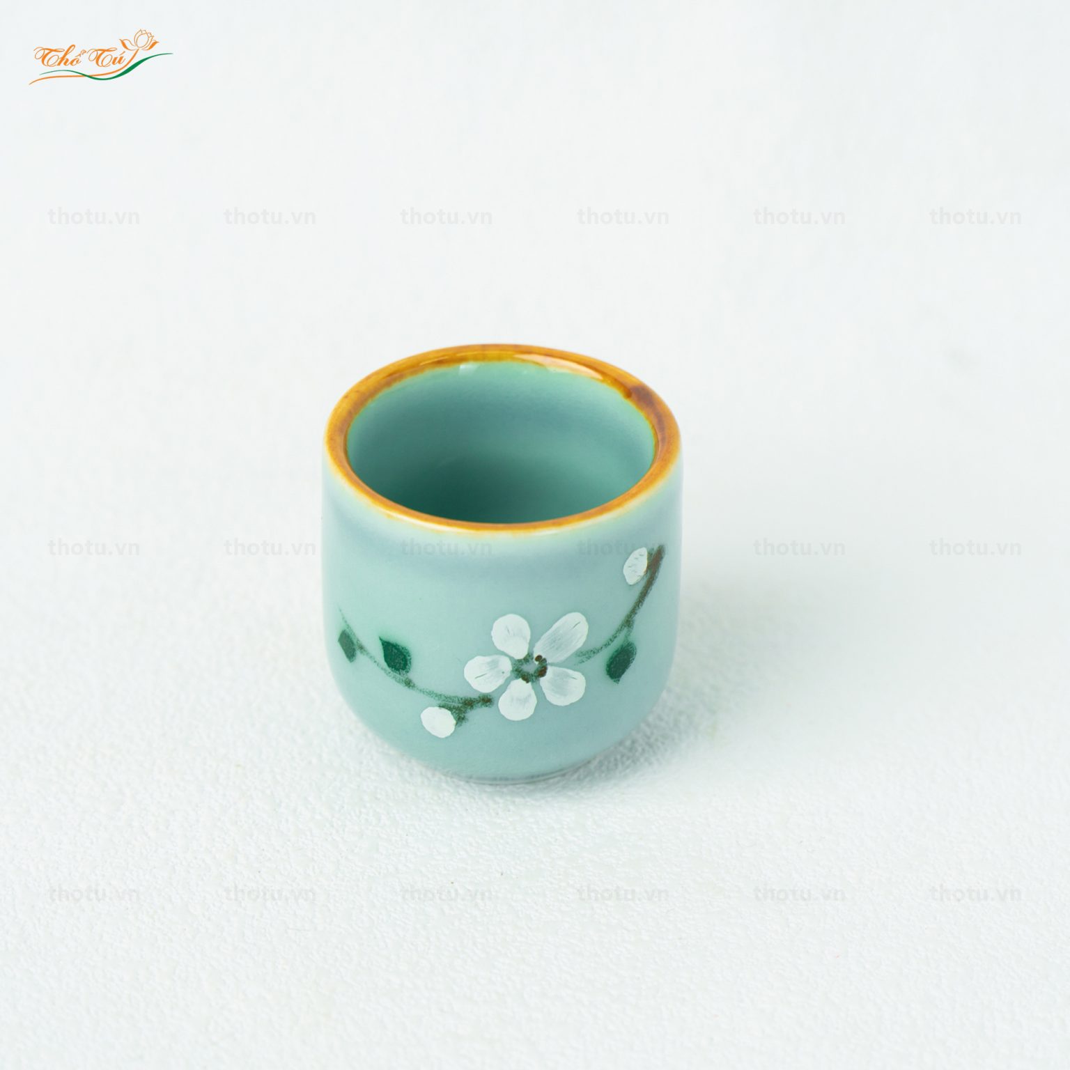 Chén Rượu Men Lam Đào Trắng