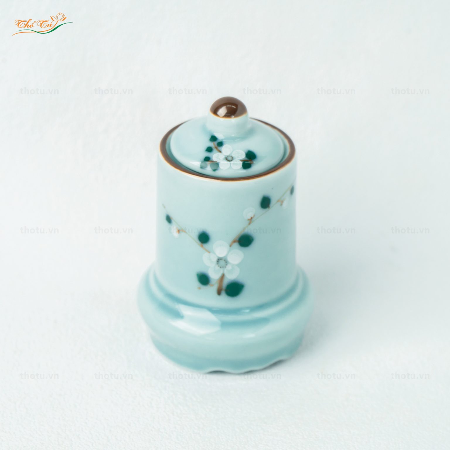 Ống Tăm Men Lam Đào Trắng