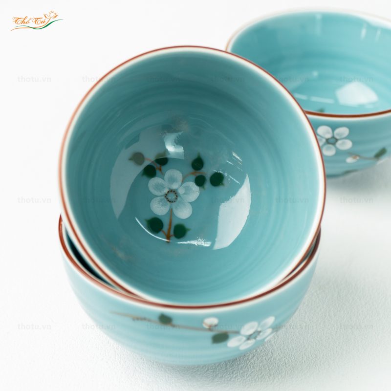 Bộ Bát đĩa Men lam đào trắng