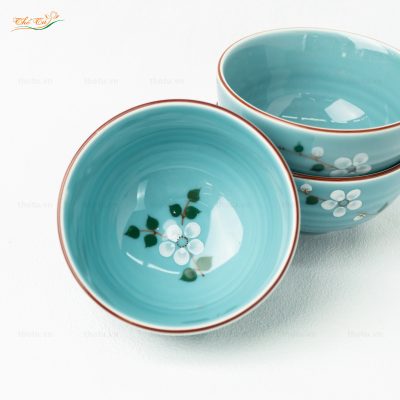Bộ Bát đĩa Men lam đào trắng