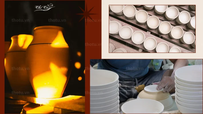 Các công đoạn phơi gốm, chỉnh sửa, tráng men diễn ra hàng ngày
