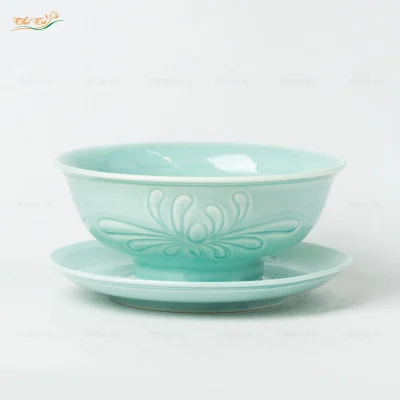Bộ Bát Đĩa Men Ngọc Vẽ Cúc