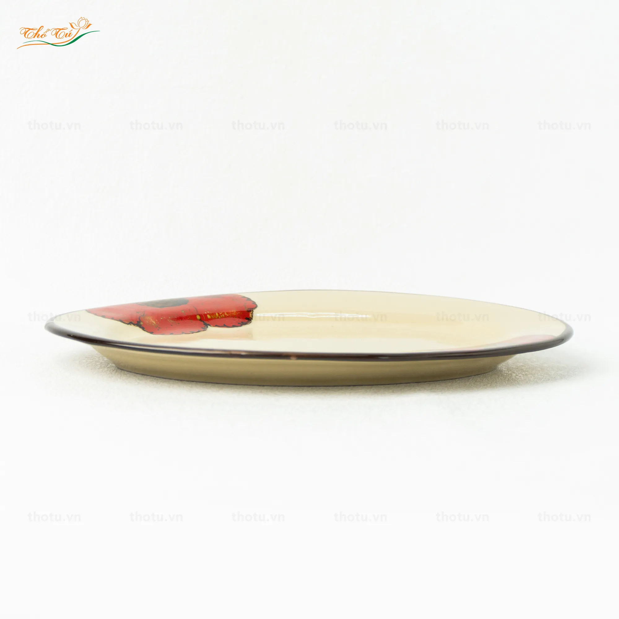 Đĩa Bầu Dục Hoa Sứ Đỏ 3D Đĩa Bầu Dục Hoa Sứ Đỏ 3D