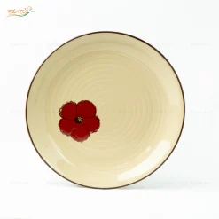 Đĩa Tròn Hoa Sứ Đỏ 3D