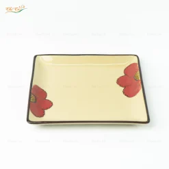 Đĩa Vuông Hoa Sứ Đỏ 3D